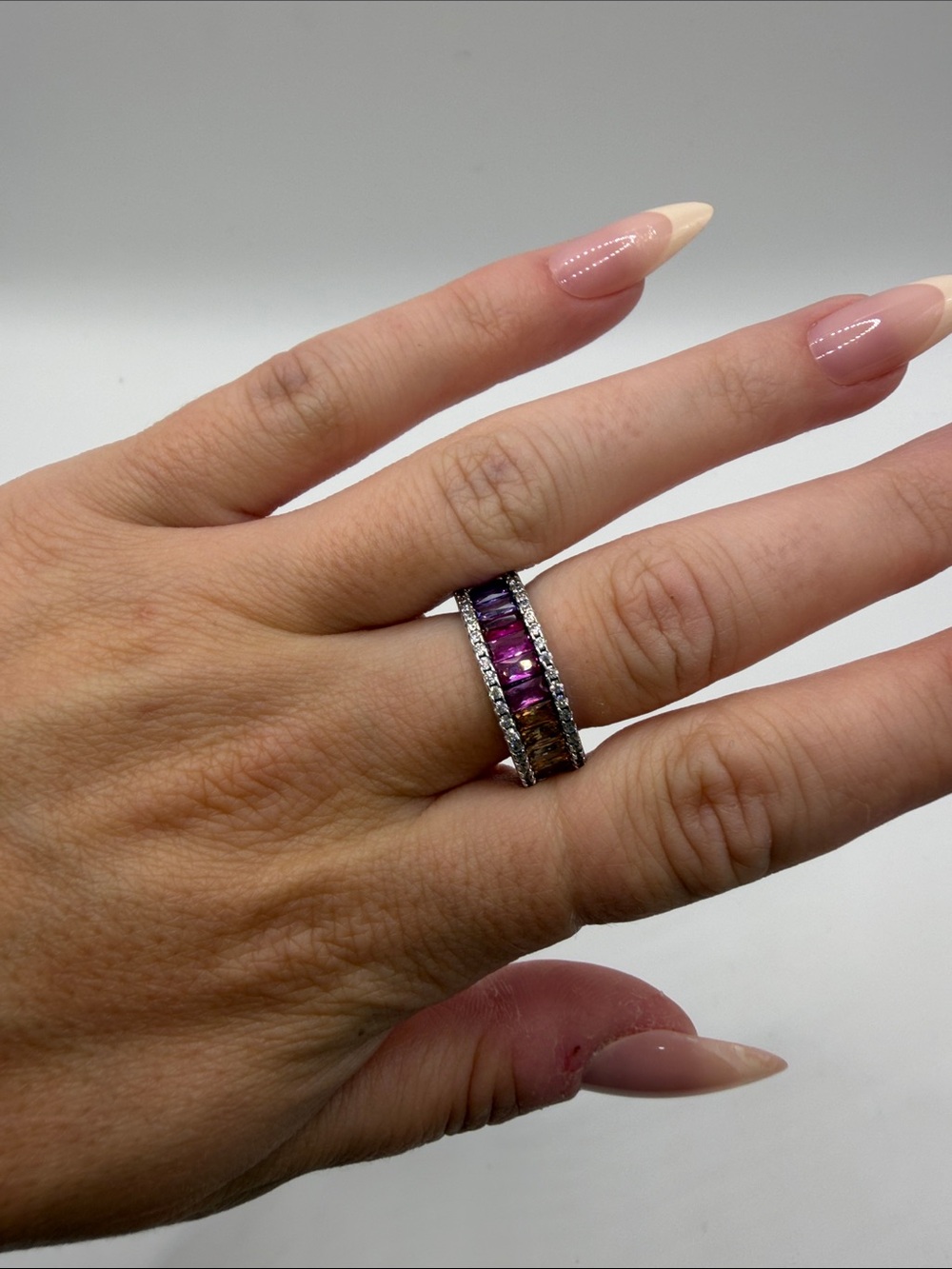 190. Silver Multi-Color Gemstone Band Ring Size 6